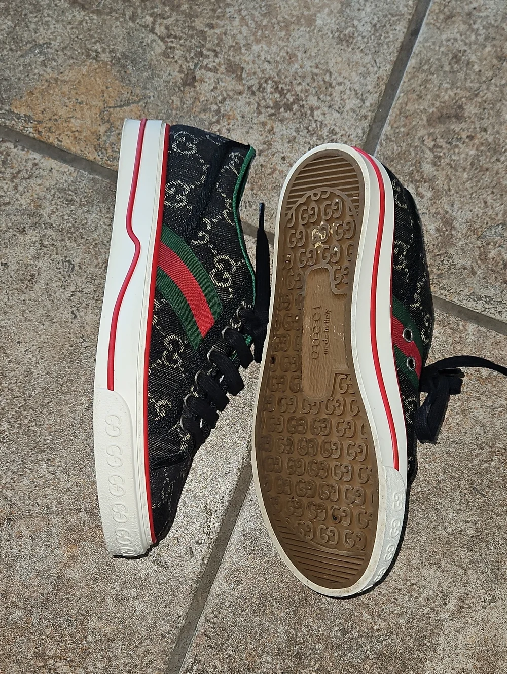GUCCI Mens Tennis 1977 Black GG Denim Stripe Low-Top Sneaker